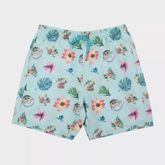 NWT Star Wars Men Mandalorian 7" Swim Trunks Baby Yoda The Child Green XL - Picture 1 of 8
